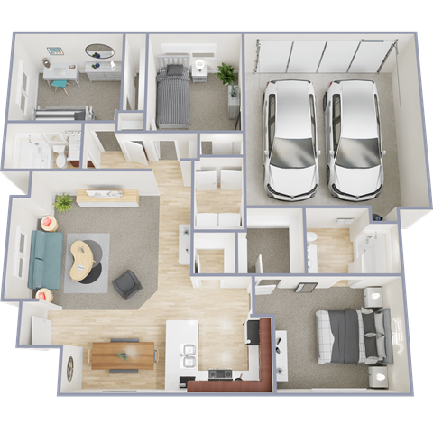 Floor plan for 3 beds, 2 baths, 1204 sqft
